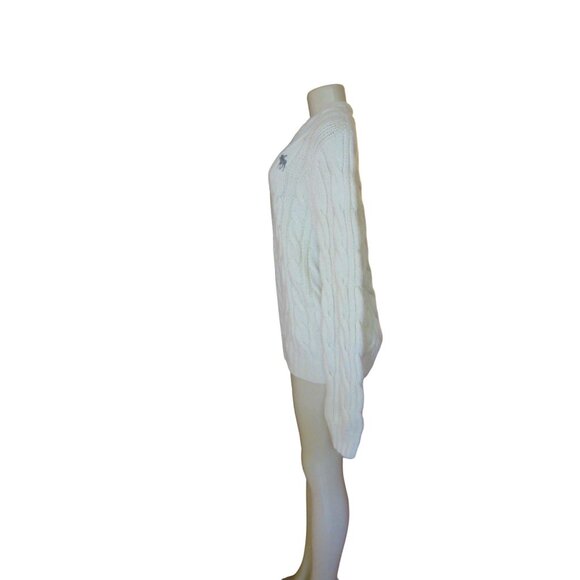 Abercrombie & Fitch Ivory Cable Knit Chunky Crew Neck Sweater L - Picture 4 of 6